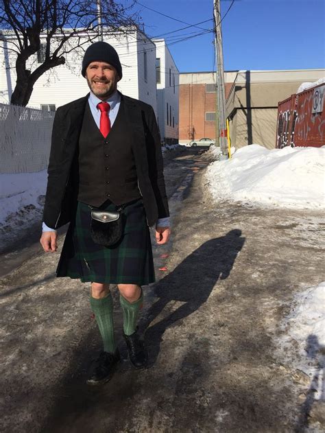 Out And About During The Winter Months Wearing A Black Watch Tartan