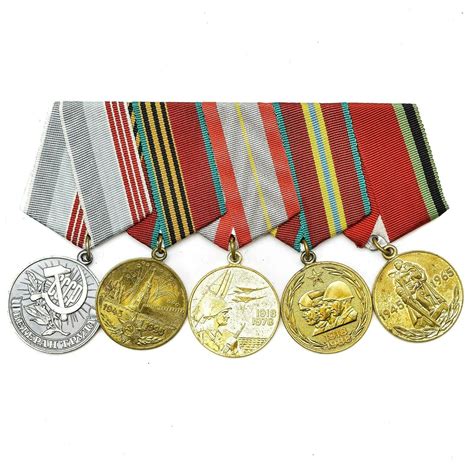 Soviet Russian Set 5 Medals With Ribbons Military Ww2 Veteran Awards A