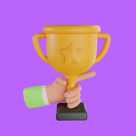 Premium Photo 3d Hand Holding Trophy Cup 3d Trophy Cup In Hand Icon