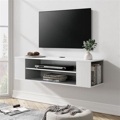 Buy Wampat White Floating Entertainment Center For Wall Floating Tv