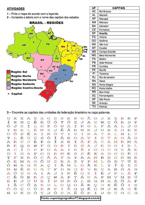 Atividade Com Mapa E CaÇa Palavras Brasil Capitais Das Unidades