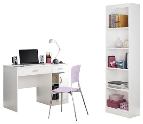 South Shore Axess 2 Piece Office Set With Narrow Bookcase In White
