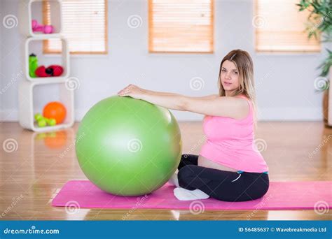 Pregnant Woman Doing Exercise With Exercise Ball Stock Image Image Of
