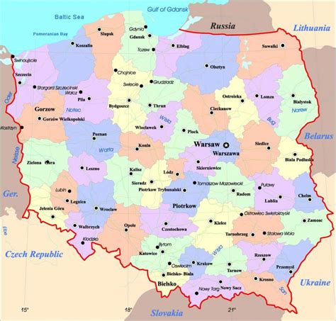 Mapa polityczna i administracyjna polski z zaznaczonymi drogami i miastami. Polska mapa miasta - mapa Polski z miastami (Europa ...