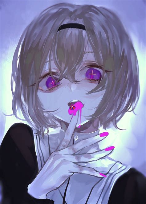 Anime Anime Girl Cute Creepy Violet Pink Tongue Magic Magic