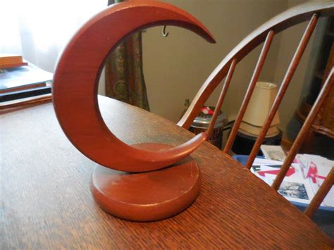 Vintage 1980s To 1990s Stained Wooden Crescent Moon Display For
