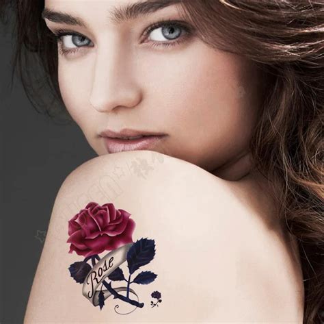 big flower chinese body art waterproof temporary watercolor red rose sexy for woman flash tattoo