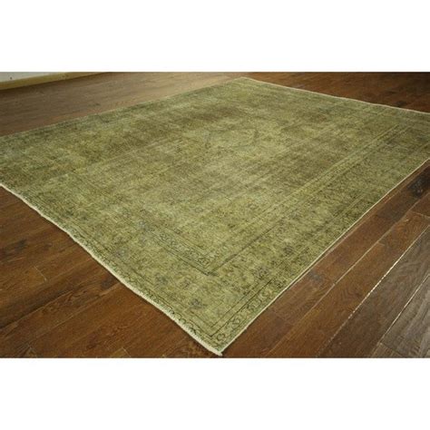 Oriental Floral Olive Green Overdyed Hand Knotted Wool Area Rug 9 X