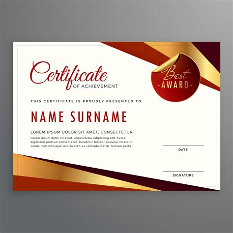 Luxury Certificate Template Design With Elegant Golden And Red S