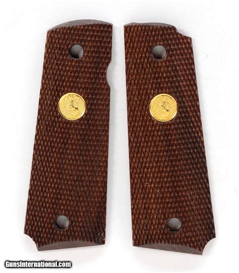 Colt Series 70 1911 Factory Original Rose Wood Checkered Grips Gold