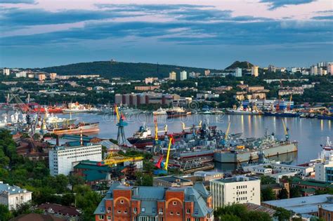 View Of Vladivostok City Port And Golden Horn Bay Editorial Photo