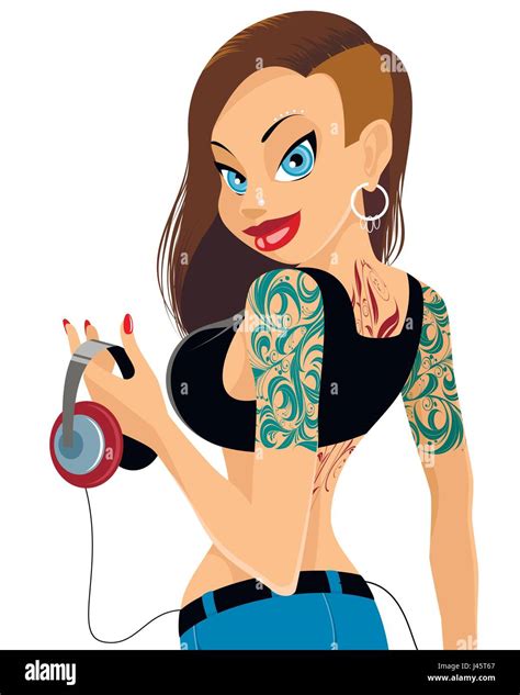 Vector Illustration Of A Modern Girl With Headphones Stock Vector Image