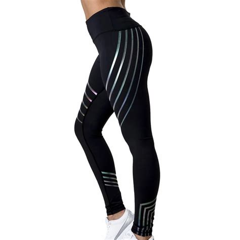 buy high waist leggings women sexy hip push up pants side striped fitness slim