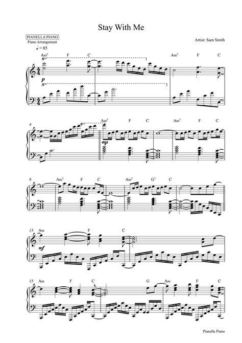 Sam Smith Stay With Me Piano Sheet By Pianella Piano Sheet