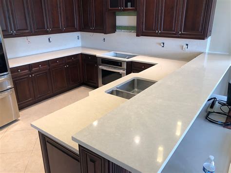 Creamy Base Quartz Countertops Installation Cambria Fairbourne