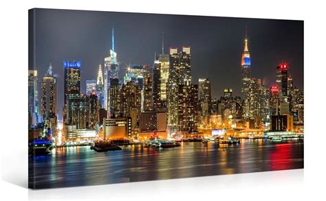 Manhattan City Wall Art For Home Decor Night Lights Painting The