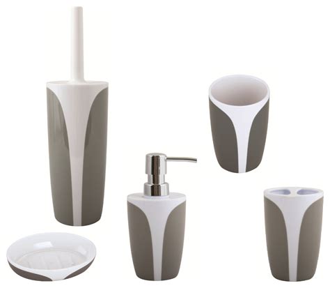 5 Piece Bathroom Accessories Set Msv France Kandy Gray Polystyrene