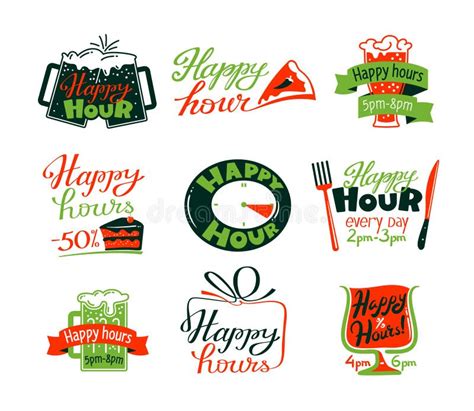 Happy Hour Icons Set Discount Special Offer For Cafe Or Restaurant