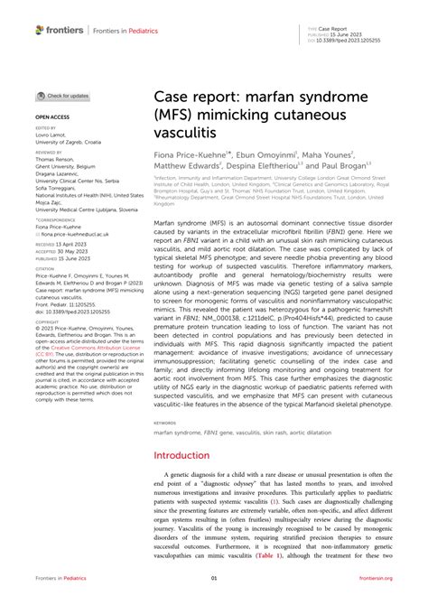 Pdf Case Report Marfan Syndrome Mfs Mimicking Cutaneous Vasculitis