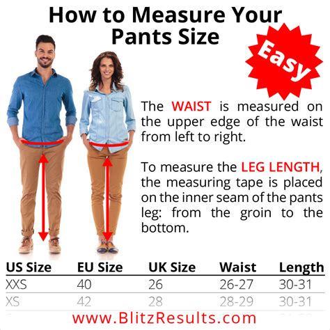 Pants Size Conversion Charts Size Guide For Men And Women