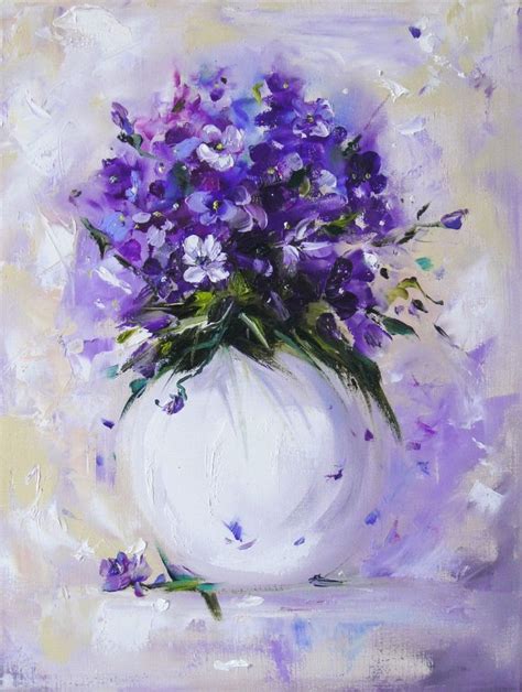 Violets Floral Oil Painting Canvas Art Original Flowers Etsy In 2021