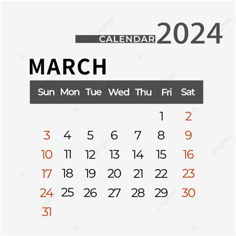 Kalender Sederhana Untuk Maret 2024 Dua Ribu Dua Puluh Empat Maret