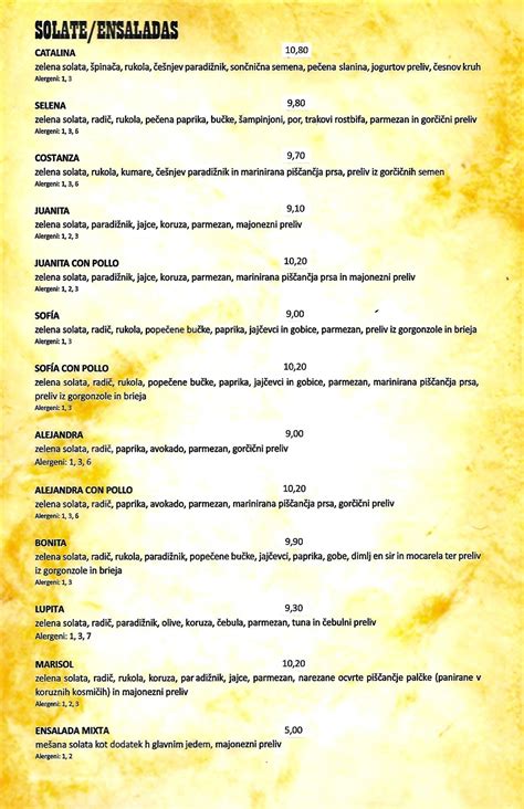 Menu at La Pinata - mehiška restavracija restaurant, Kamnik