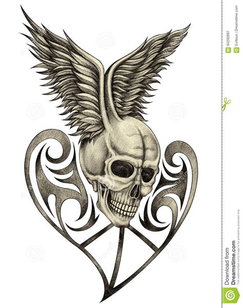 Art Skull Wing Heart Tattoo Stock Illustration Illustration Of Blood