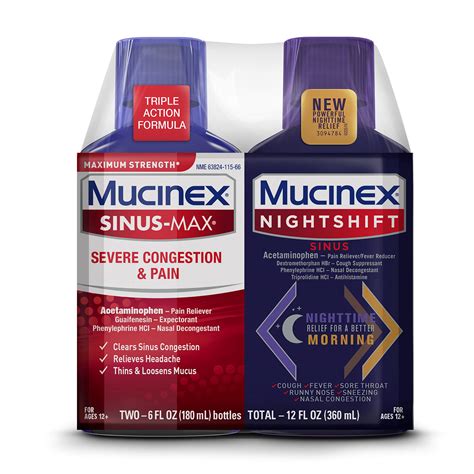 Buy Mucinex Maximum Strength Sinus Max Severe Congestion And Pain And Nightshift Sinus Liquid 6 Fl