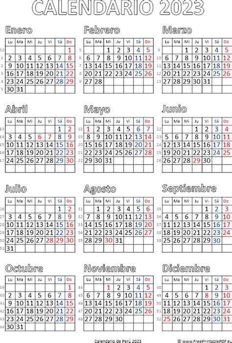 Calendario De Perú 2023 Imprimir El Pdf Gratis