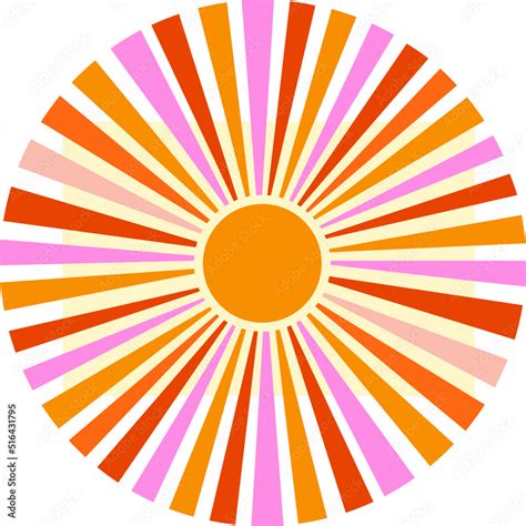 Retro Groovy Sun Rays Pattern Background 70s Sun Sunbeams Summer
