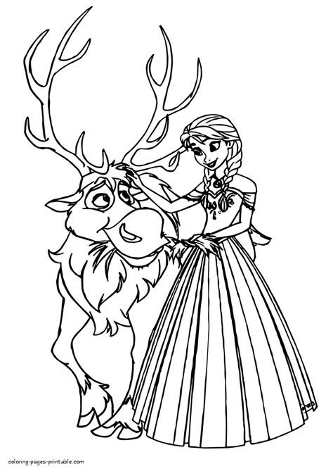 Frozen sven printable coloring pages. Anna and Sven colouring page || COLORING-PAGES-PRINTABLE.COM