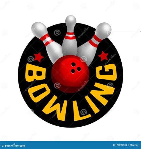 Bowling Sign With Ball And Pins In A Round Shape Vector Illustration
