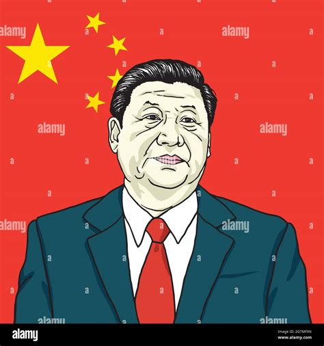 Xi Jinping Vector Retrato Ilustración Con La Bandera De La República