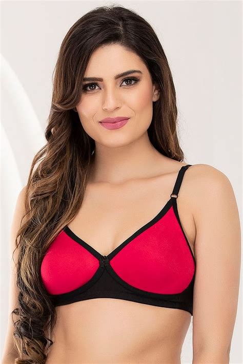 Buy Cotton Rich T Shirt Bra In Black And Hot Pink Color With Cross Over