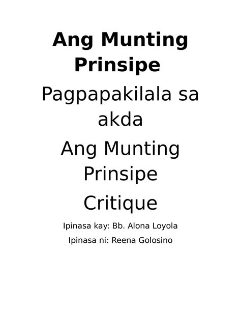 Ang Munting Prinsipe This Is A Document Ang Munting Prinsipe Pagpapakilala Sa Akda Ang