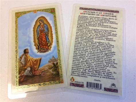 Oracion A La Virgen Santisima De Guadalupe Tarjeta Laminada Cubierta