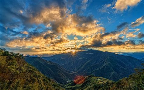 Download Wallpapers 4k Taiwan Sunset Mountains Beautiful Nature