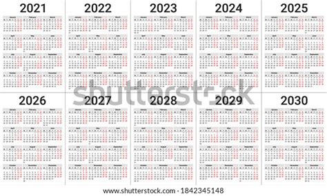 Calendar Templates 2021 2022 2023 2024 Stock Vector Royalty Free