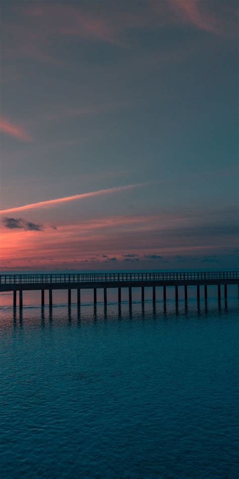 Download 1080x2160 Wallpaper Sunset Bridge Sea Dark Nature Honor