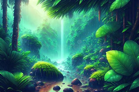 A Beautiful Rain Forest Background By Ai Generated Stock Illustration