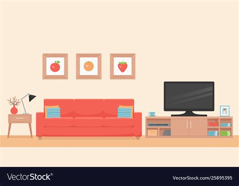 Living Room Interior Flat Design Royalty Free Vector Image