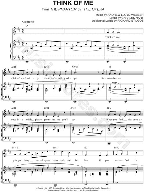 Use this tutorial with our tab to learn the song without. "Think of Me" from 'The Phantom of the Opera' Sheet Music in D Major (transposable) - Download ...