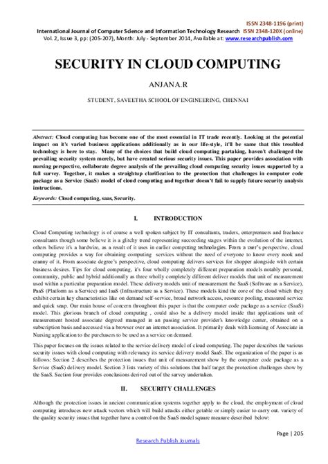 (PDF) SECURITY IN CLOUD COMPUTING | Research Publish Journals