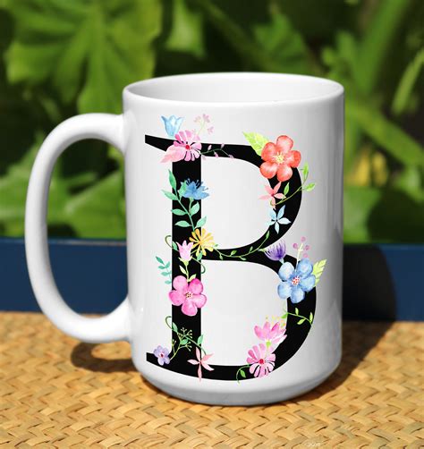 Floral Monogram Mug Floral Mug Initial Mug Monogram Mug