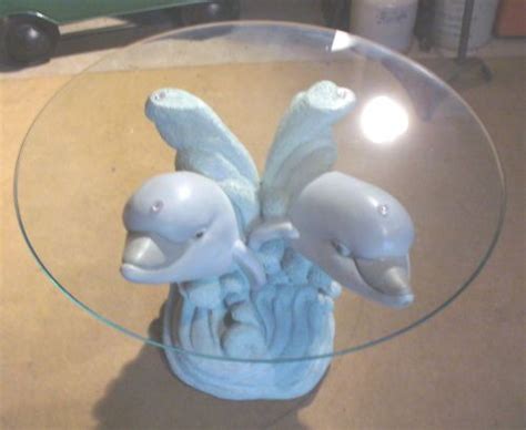 Sculptured Dolphin Table Wbevelled Glass Top~ Dolphins Beach Condo
