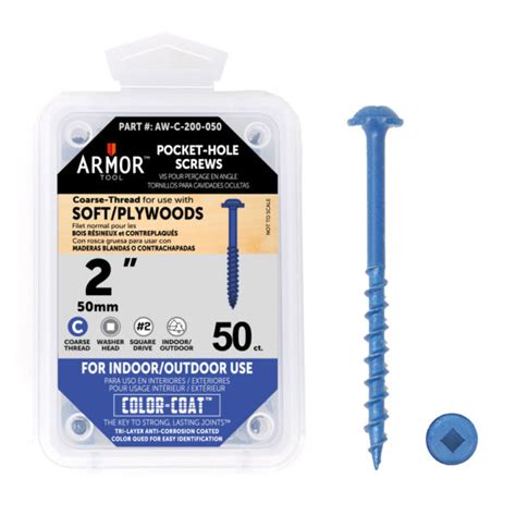 Armor Tool 2 Coarse Thread Pocket Hole Screws 50 Package Aw C 200 050
