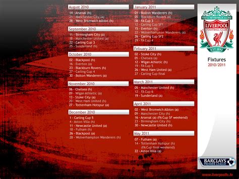 By clicking on the name of the opponent you will go to the. LIVERPOOL FOOTBALL FACTS: liverpool football fixtures