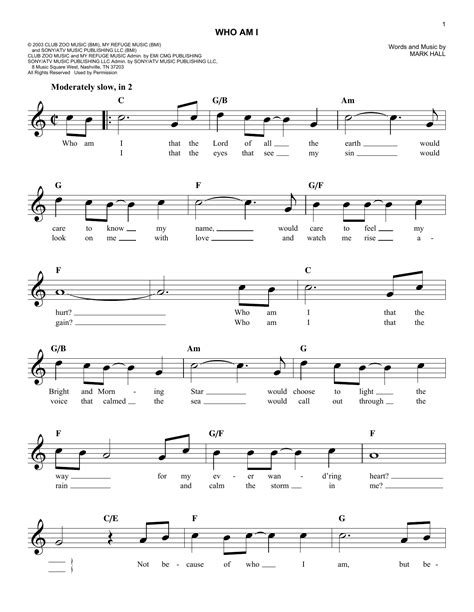 Who Am I Sheet Music Casting Crowns Easy Lead Sheet Fake Book
