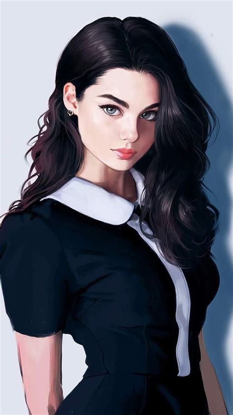 Dark Blacked Hair Girl Iphone Wallpaper Digital Art Girl Illustration Art Girl Black Hair Girls